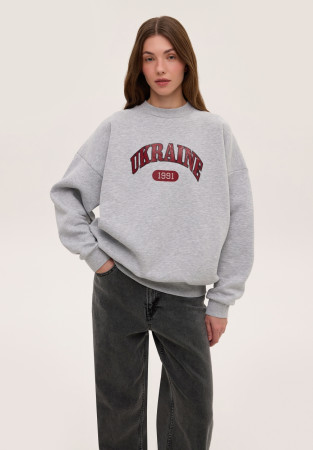 Світшот тринитка утеплена oversize "UKRAINE 1991" сірий меланж Світшот тринитка утеплена oversize "UKRAINE 1991" сірий меланж